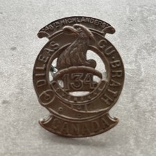 WWI 134th Overseas Canadian (48th Highlanders) Cap/Collar Badge Dileas Hi-Barth picture