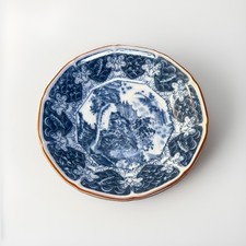 Vintage Andrea by Sadek Blue White Porcelain Landscape Scalloped Japanese Bowl picture