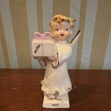 Napco Lefton Japan Ceramic May Angel Figurine Holding Gift Box Mother's Day picture