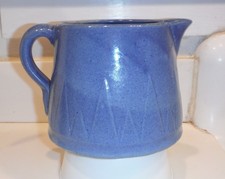 ANTIQUE/VINTAGE 5.5” BLUE SAWTOOTH RUCKELS WHITE HALL PITCHER STONEWARE  EXCEL picture