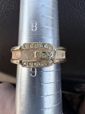 VTG Designer 1975 Avon Goldtone & Rhinestone Buckle Ring Small Size 8.5 picture