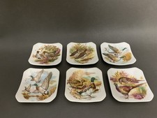 Vintage Royal Adderley Game Birds Bone China Square Dishes Set of 6 England Vtg picture