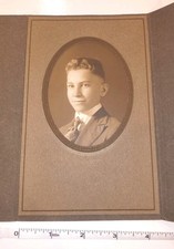 Antique Studio Photo Portrait Young Man Suit Tie Russell Becker Fold Mount 1910s picture