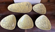 Vintage Roselane Pottery Ceramic Serving Platter & 4 Bowls Lobster Design Yellow picture