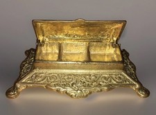 Art Nouveau Cast Brass Briefmarkenhalter - Rococo Baroque Style Stamp Box - Feet picture