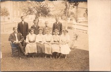 RPPC Outdoor Group Portrait Ten People Vintage Postcard 4P24-32 picture