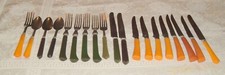 Vtg Bakelite 19 pc Flatware Butterscotch Black Green picture