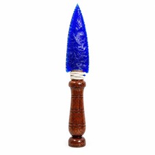 Handmade Blue Obsidian Glass Knife Wooden Handle Crystal Athame Decor Gift picture