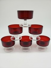 6 ARCOROC RUBY RED Glass Sherbet Dessert Dish Clear Stem France   T7 picture