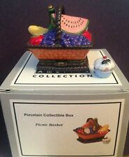 Cooking Club of America Porcelain Collection Hinged Trinket Box Picnic Basket picture