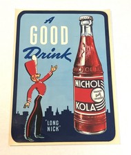 Early Vintage ‘Long Nick’ NICHOL KOLA Soda Pop Advertising Decal Sticker Sign picture