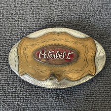 Vintage Western Flair Peterbilt Trucks Western Belt Buckle picture