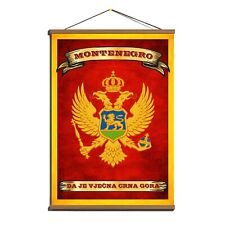 Montenegro Decorative Flag W/ Coat Of Arms, Motto; Canvas Magnetic Wooden Hanger picture