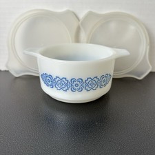 Vintage Schott & Gen Mainz JENAer Glas Blue Floral Casserole Dish 2 Lids Germany picture
