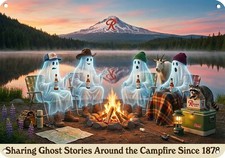 1970s RAINIER Beer Campfire Ghost Stories & Mt. Goat & Racoon METAL BAR SIGN Art picture