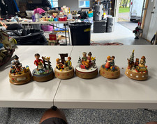 Lot of Anri Wood Christmas Figurines Lot of 6 Kids & Animals on Bases picture