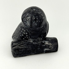 Wolf Original Handmade Miniature Owl On Log Soapstone Sculpture Canada picture