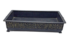 Japanese Signed Bronze Footed Bonsai Planter Tray Suiban w/ Elephant Handles picture