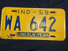 1959 Indiana License Plate WA 642 Lincoln Year Vintage picture