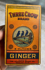 Antique FULL UNOPENED THREE 3 Crow Brand Ginger Spice Box Atlantic Rockland ME picture