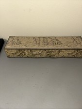 Antique French Tapestry Vanity Glove Elongated Box Pastoral Romantic Scene 24” picture