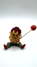 Vintage Mexican Paper Mache Clown Figurine w Balloon Sitting Folk Art Mini picture