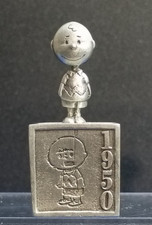 Vintage Peanuts Charlie Brown Metal Figurine Pedestal Base 1950 Anniversary picture