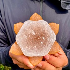 500G  Drunken agate lotus hand carved meditation crystal display decoration picture