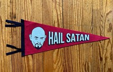 Vintage Anton LaVey Hail Satan Pennant Flag Blood Red Screened Church of SATAN picture