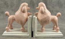 Pair PINK POODLE CAST IRON BOOKENDS Heavy Shabby Chic Vintage Mid Century Decor picture