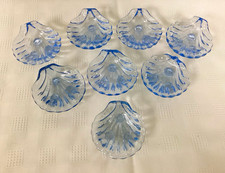 Set of 8 Cambridge Caprice Blue Shell-Shaped Glass Open Salt Cellars picture
