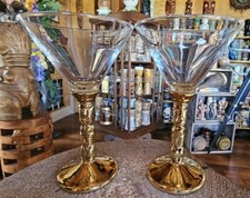 Trader Vic’s Ceramic Tiki Stem Cocktail Martini Glasses tiki mug Set of two GOLD picture