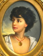 KPM-Style Porcelain Plaque Neapolitan Fisher Boy After Richter, Gilt Frame picture