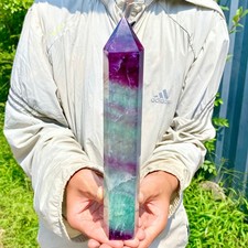 2.62LB Natural Rainbow Fluorite Obelisk Quartz Crystal Wand Tower Point Healing picture