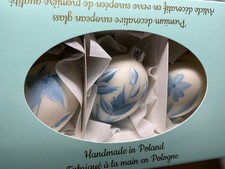 VITBIS HANDMADE GLASS EGG ORNAMENTS POLAND BLUE CREAM FLOWERS NIB picture