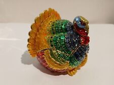 Rucinni Collectible Enameled Rhinestones Jeweled Turkey Hinged Trinket Box picture