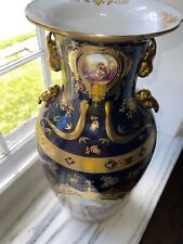 Limoges Vintage French Porcelain Cobalt Blue & Gold Hand Painted Vase 24“ High picture