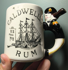 Vintage Caldwell's Rum Newburyport Mass Hot Toddy Mug Sea Captain Whistle Handle picture