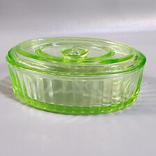 Vintage Vaseline Glass Oval Refrigerator Dish Container W/Lid 6