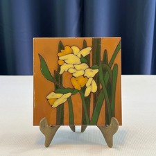 Vintage Arts & Crafts Daffodil Ceramic Tile Trivet - Cactus Flower Albuquerque picture