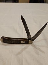 293 Schrade Walden NY Trapper Pocket Knife Bone Handle 2 Blade Vintage picture
