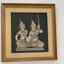 VTG Mid Century Thai Silk Painting Musicians Matted and Framed Wall Art 25x27” picture