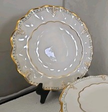SET 6 ROYAL CROWN DERBY LOMBARDY SALAD PLATES ROYAL SHAPE AQUA DOTS GOLD SCROLLS picture