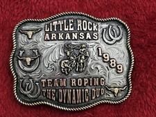 RODEO CHAMPIONSHIP TEAM ROPING TROPHY BUCKLE☆Rare☆1989☆Little Rock Arkansas☆941 picture