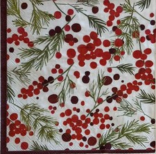 two Individual Beverage Paper Decoupage napkins Christmas Berries Winter picture
