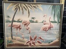 U6 Vintage 50’s Framed Turner Framed Flamingo Print Mid-Century 29x23.5 picture