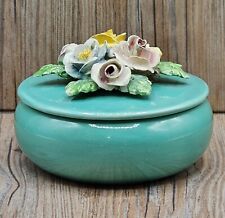 Trinket Dish Hand Painted with Lid featuring Sculpted Flowers Art Pottery picture