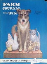 Original 1939 Farm Journal Cover Only: Collie Dog Cat Squirrel Chicken Farm Pets picture