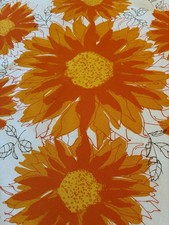 Vtg Vera Neumann Sunflower Tablecloth 68x52 Linen Blend Orange Yellow MCM 70s picture