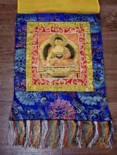 Tibetan Buddhist Thangka Wall Hanging Scroll Shakyamuni Buddha   Brokade  picture
